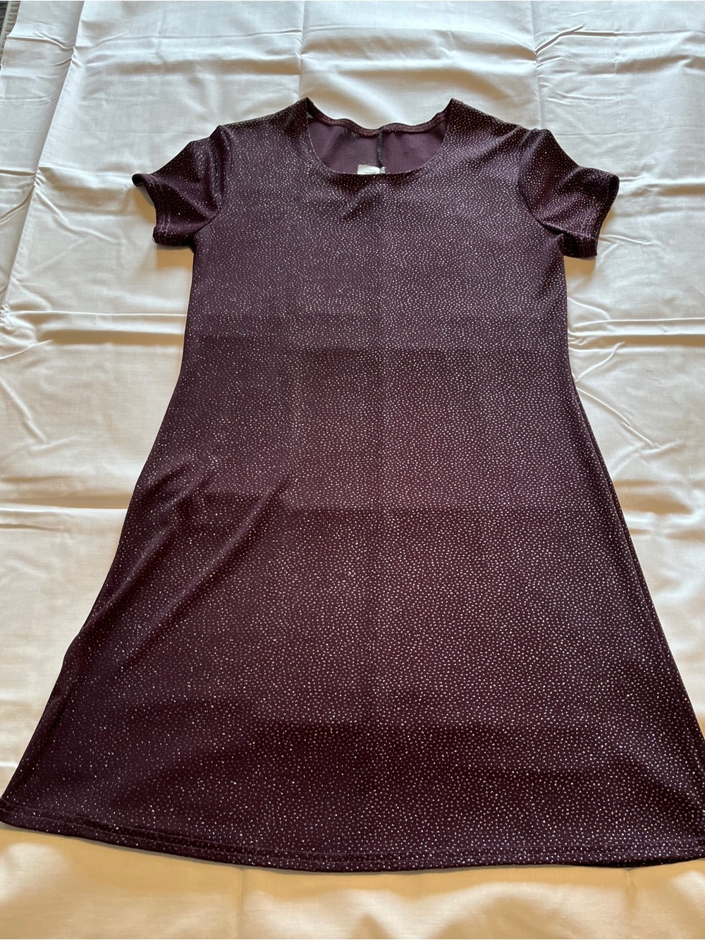 Jessica Short-Sleeve Sparkle Shift Dress in Dark Plum